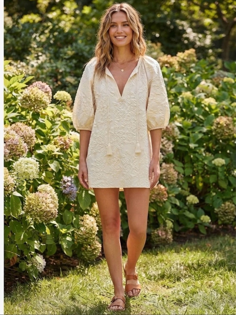 Zara Puff-Sleeve Dress with Tassela
